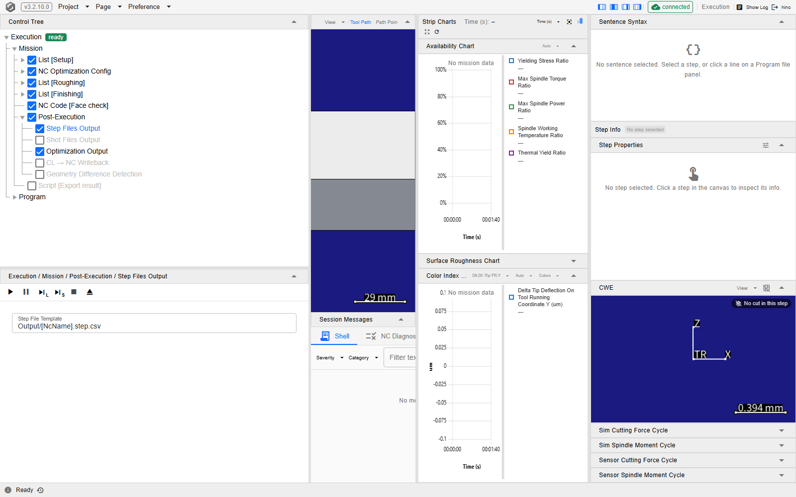 The Post-Execution command in the Mission branch with its five child nodes, each carrying its own checkbox, and the Step File Template field in the panel below